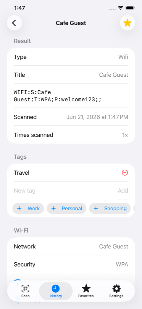Scan detail with Wi-Fi join